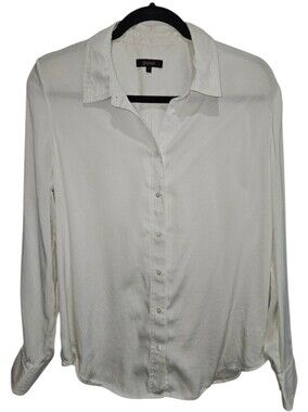 Quince Shirt Women's Large Off White Button Up Washable Stretch Silk Long Sleeve